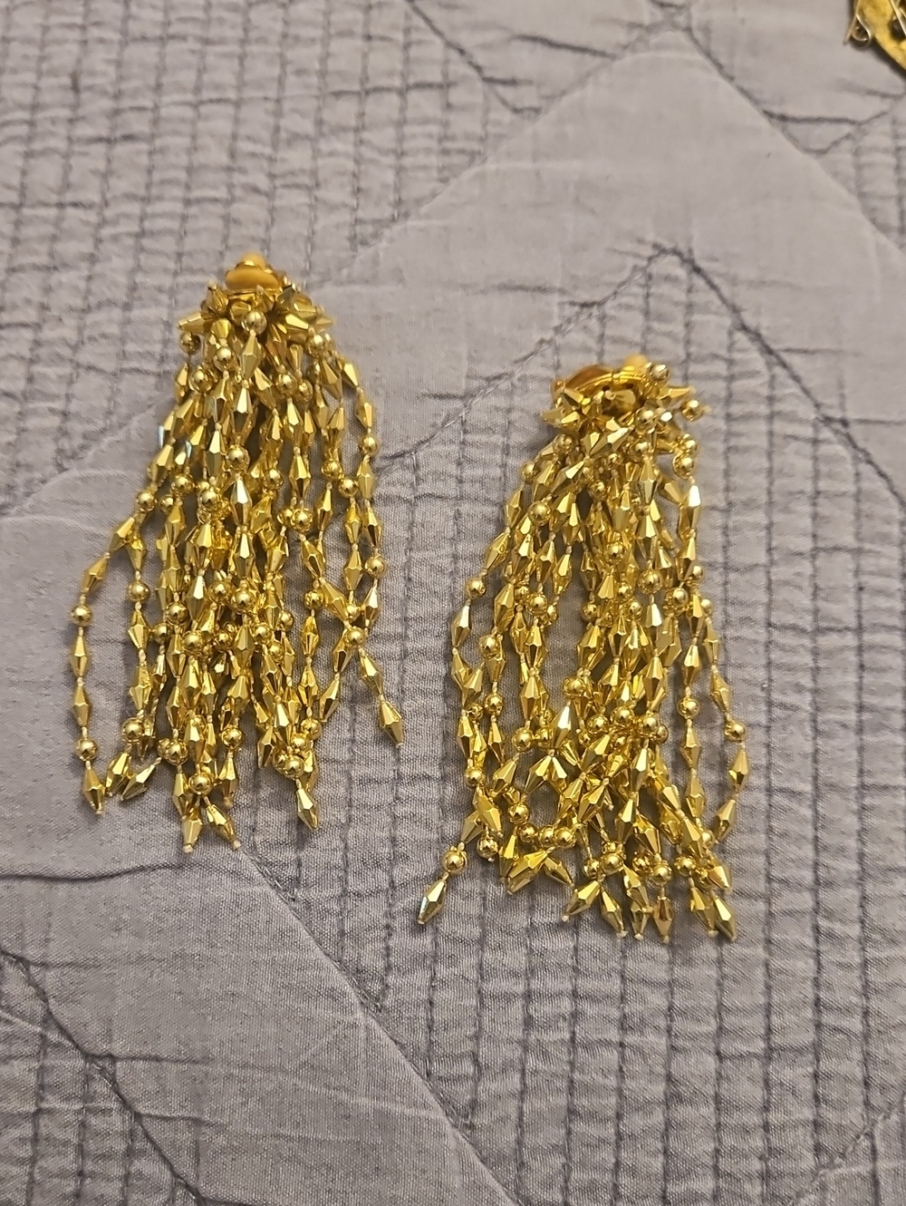 5 For $15 Gold Tassel Clip On  Statement Earrings